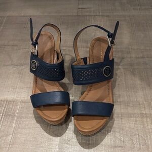 Tommy Hilfiger Navy Wedge Sandals with Logo Accent